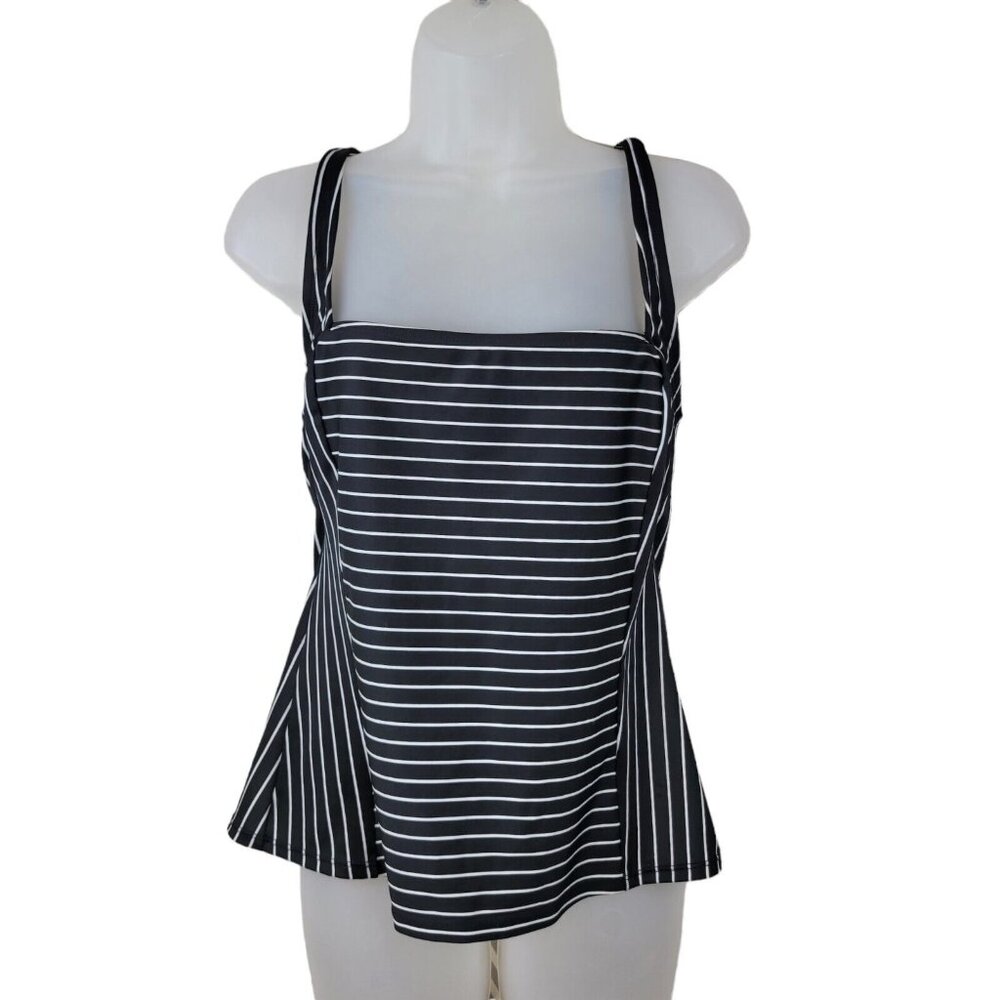 All In Motion Tankini Swimsuit Top Size Medium Swim Tank Black White Wire Free
